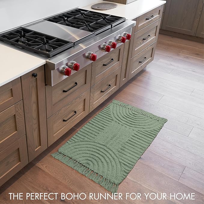 KIBAGA Beautiful Boho Rug with Tassels for Your Bathroom - Soft 2 x 3 ft. Cotton Rug Fits Perfectly Into Your Bath - Washable, Non-Slip Mat Ideal to Enhance Any Modern Home Decor, 24 x 36 inch