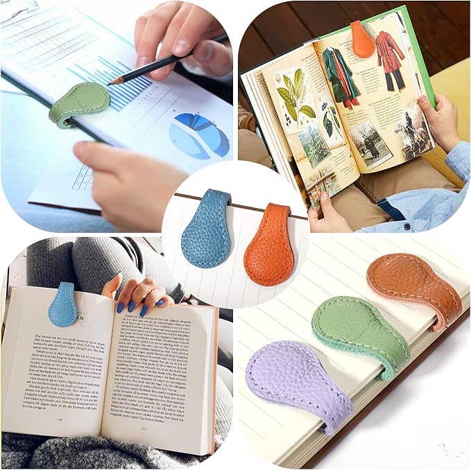 Palksky Magnetic Bookmark,6PCS Genuine Leather Book Markers Magnet, Morandi Colors Vintage Leather Magnet Markers Clips for Reading Women Men Teachers Students, Book Accessories, Book Lovers Gifts