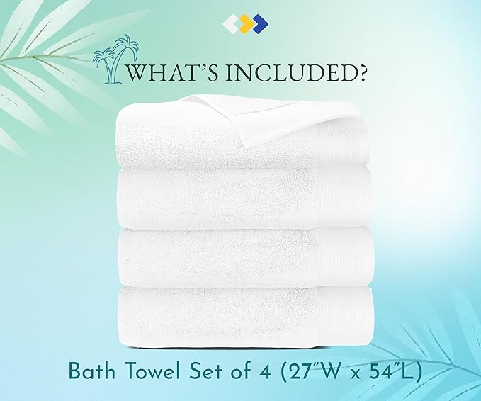 California Design Den Soft & Fluffy 100% Cotton Bath Towels - Pack of 4, Quick Dry & Highly Absorbent, Hotel Quality Bath Towel Set, Like a Spa Retreat Everyday, White - 27" x 54"