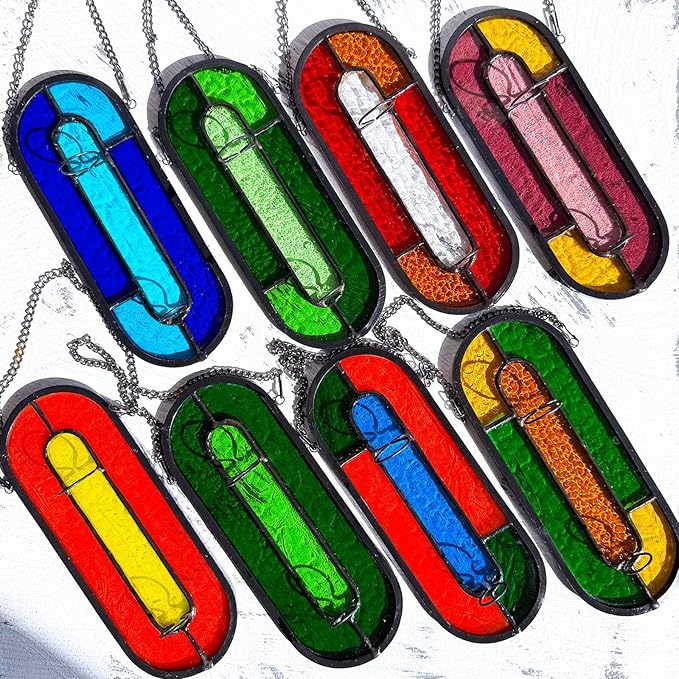 LITMIND Multi-Color Stained Glass Propagation Station - Handcrafted Translucent Suncatcher Planter with 2 Tubes, Hanging Hydroponic Décor for Windows & Garden