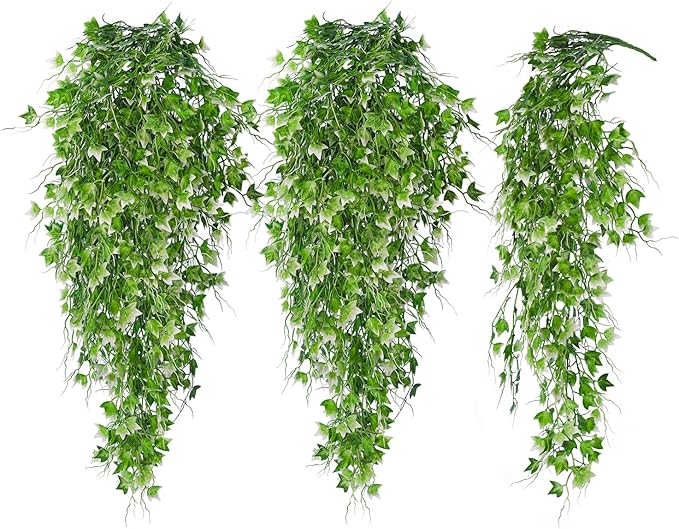 RECUTMS Artificial Hanging Plant - Faux Ivy Vine With White UV Resistant Leaves for Room, Office, Wall Decor (White)