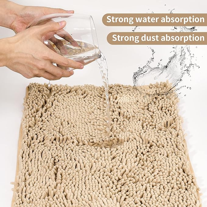 ZiYiJuan Bathroom Rugs, Super Absorbent Luxury Shaggy Chenille Bath Mats,Beige 20x20_17x24_20x32