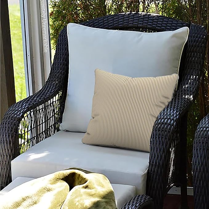 LVTXIII Outdoor Throw Pillow Covers Waterproof Tropic Accent Pillow Cases Fluffy Outdoor Cushion Covers for Garden and Patio Furniture Decoration, 16x16, 2 Pack, Strip Beige