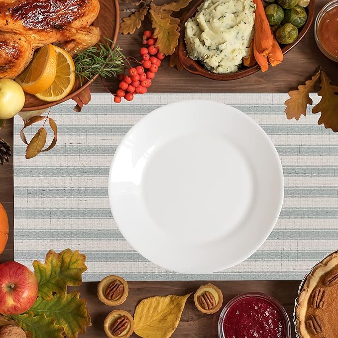 Home Brilliant Placemats Set of 6 Heat Resistant Dining Table Mat for Kitchen Table Dinner Decor, 13 x 19 inches, Stripes, Sage Green