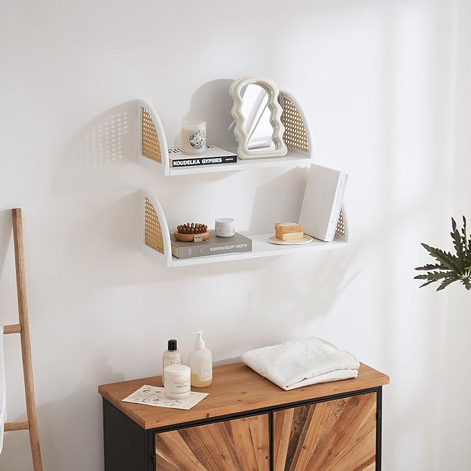 Floating Shelves,2 Set of Wall Mounted Shelf for Bathroom Decor, Bedroom, Living Room and Plants,Wood Floating Shelves for Wall Storage,24.8 * 7.68 inch,White