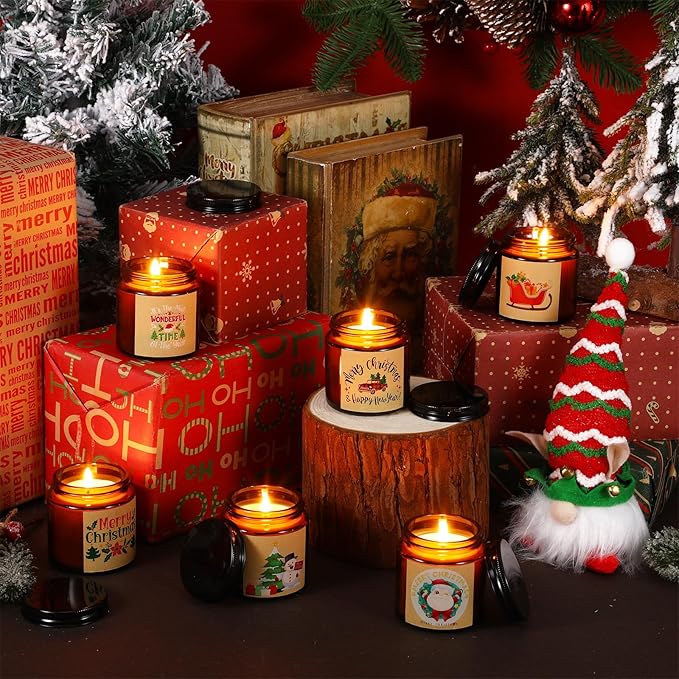 MTLEE 24 Pack Scented Christmas Candles for Gifts Bulk 7 oz Jar Aromatherapy Candles for Holiday Gifts Spa Yoga Home Relaxation, 6 Fragrances (Stylish, Classic Scent)
