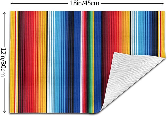 Mexican Placemats Set of 4 Linen 12"x18" Washable Non-Slip Heat-Resistant Rainbow Colorful Stripe Kitchen Table Mats for Dining Outdoor Holiday Party Home Decor