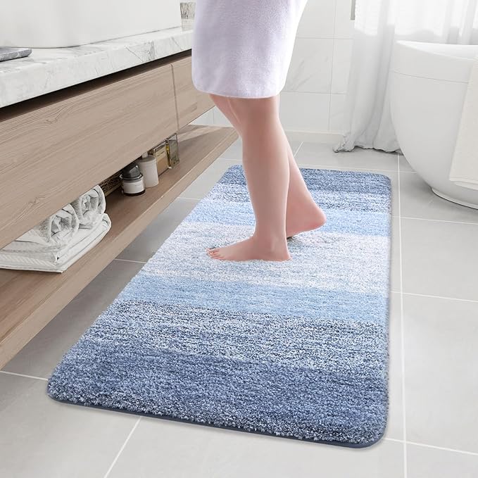 Arotive Microfiber Bathroom Rugs, Shaggy Soft and Absorbent Bath Rug, Non-Slip, Thick Plush Machine Washable Dry Bath Mats for Bathroom, Tub and Shower, 47x24, Light Blue