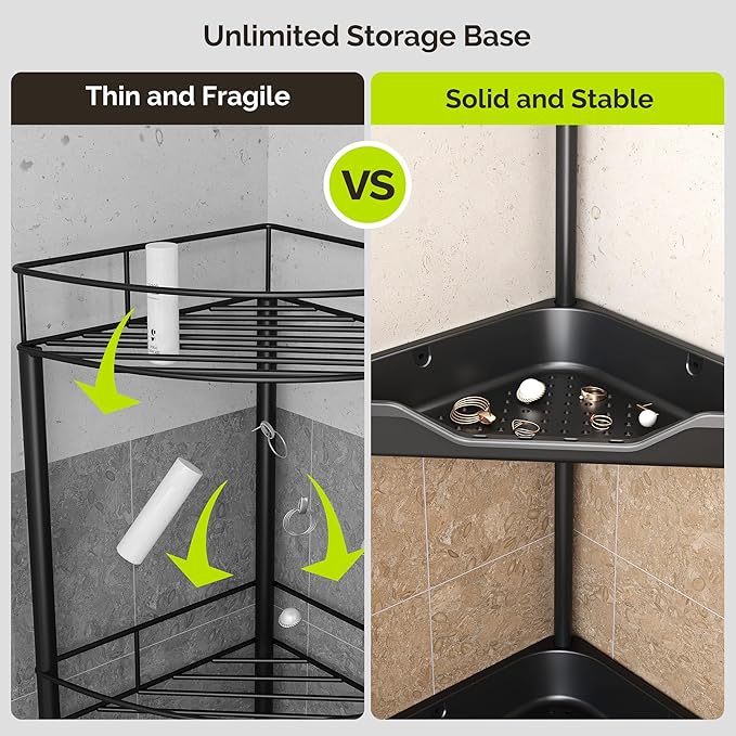Orimade Rustproof 4 Tier Floor Standing Corner Shower Caddy Organizer, Plastic Metal Splicing Floor Corner Shelf Rack Storage Stands for Bathroom,10.8 x 10.8 x 44.6 inches, Black
