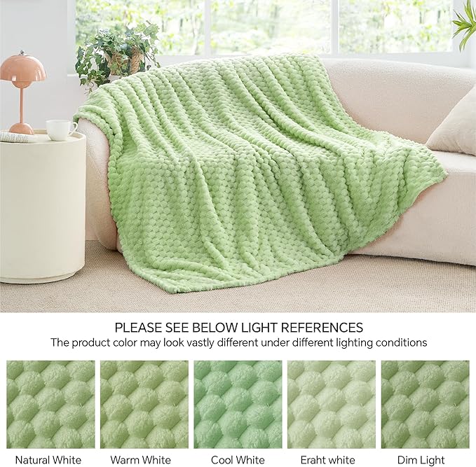 BEDELITE Fleece Twin Blanket for Couch & Bed - 3D Jacquard Decorative Light Green Throw, Super Soft and Cozy Warm Fuzzy Blanket All Seasons Suitable, 50x60Inches
