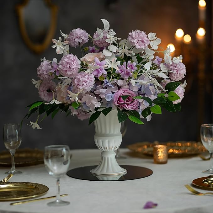 Sziqiqi Metal Vases for Fake Flowers Rustic White Flower Pot for Indoor Outdoor Elegant Floral Plant Holder for Garden Wedding Home Farmhouse Decor 9in