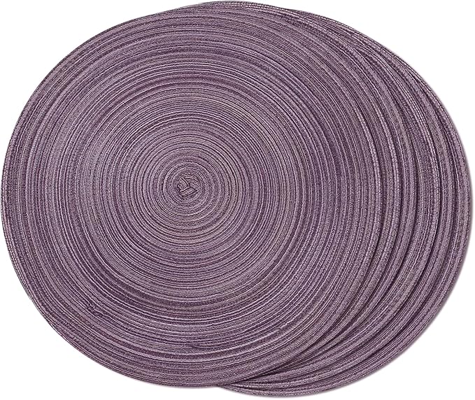 FunWheat Round Braided Placemats Set of 8 Place mats for Dining Tables Woven Heat Resistant Table Mats 15 inch(Purple,8pcs)