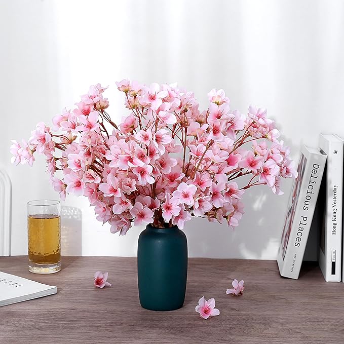 SITUMEIZI 6Pcs Artificial Cherry Blossom Branches Decor Fake Flowers 16" Silk Faux Flowers for Decoration Spring Peach Bouquet Home Wedding Bedroom Party Japanese Garden Table Centerpiece Decor(Pink)