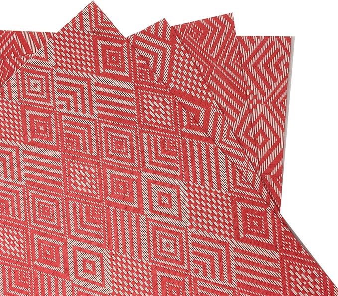 Luxury Placemats Set of 6, Heat-Resistant, Stain Resistant PVC Table Mats (Red Argyle)