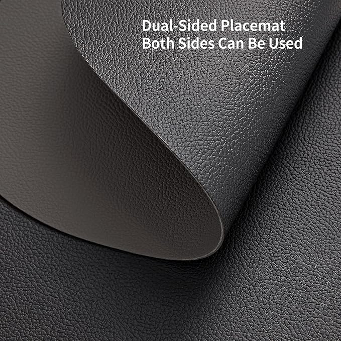 Myir JUN Placemats, Dual-Sided Placemats Waterproof Faux Leather Placemats Set of 6 Place Mats and Coasters Non-Slip Washable Table Mats for Dining Table (Gray Black, Set of 6)