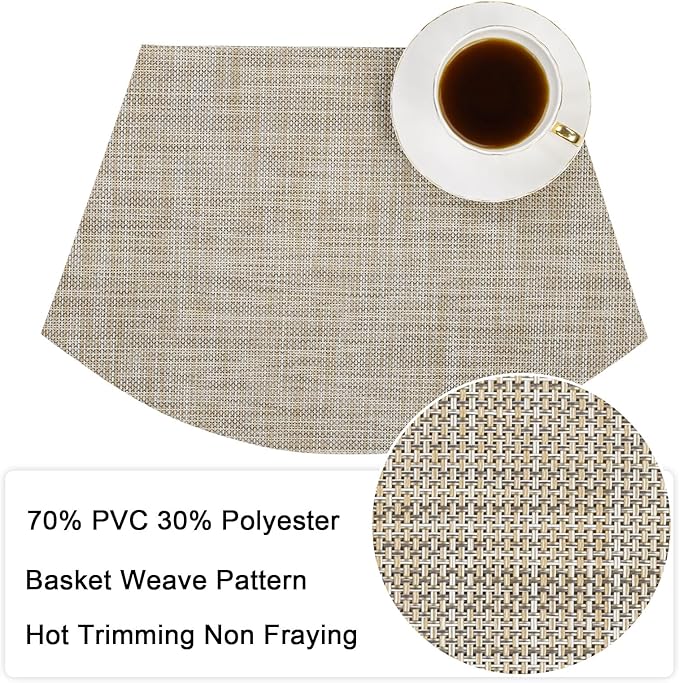 SHACOS Wedge Placemats Set of 4 for Small Round Table Woven Vinyl Table Placemats Wipe Clean CircleTable Mats Indoor Outdoor, Beige