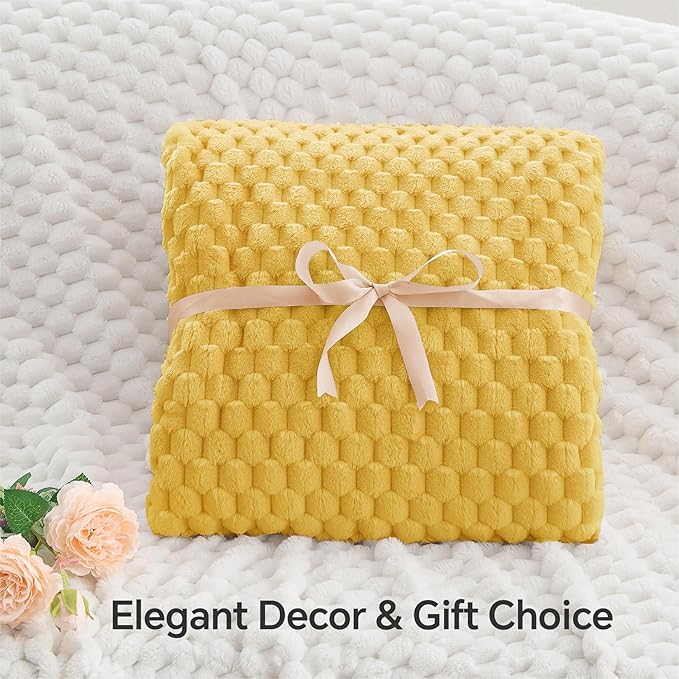 BEDELITE Jacquard Blanket- 3D Fleece Decorative Yellow Throw Blanket, Super Soft and Cozy Warm Fuzzy Blanket All Seasons Suitable, 50x60Inches