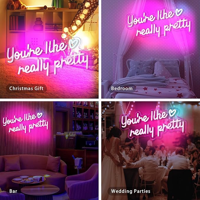 KHK You’re Like Really Pretty Neon Sign Led Neon Lights Pink Neon Sign for Bedroom Led Sign USB Powered Neon Signs for Wall Decor Dimmable for Christmas Thanksgiving Birthday Party Girls Gifts