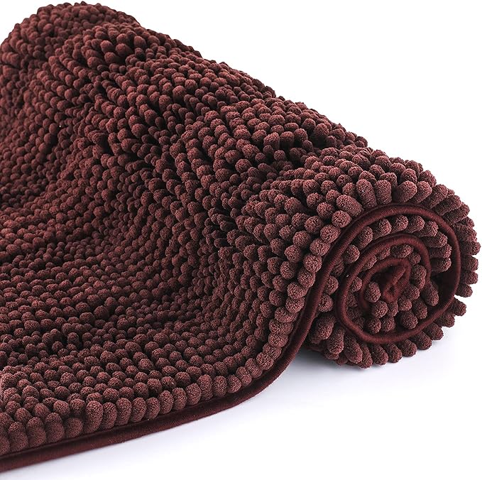 Bath Mat for Bathroom Ultra-Soft Machine Washable Rugs for Shower Room with Non-Slip Backing Shaggy Absorbent Luxury Chenille Bath Rug Perfect for Tub Sink Bedroom Door (20"x32", Coffee)