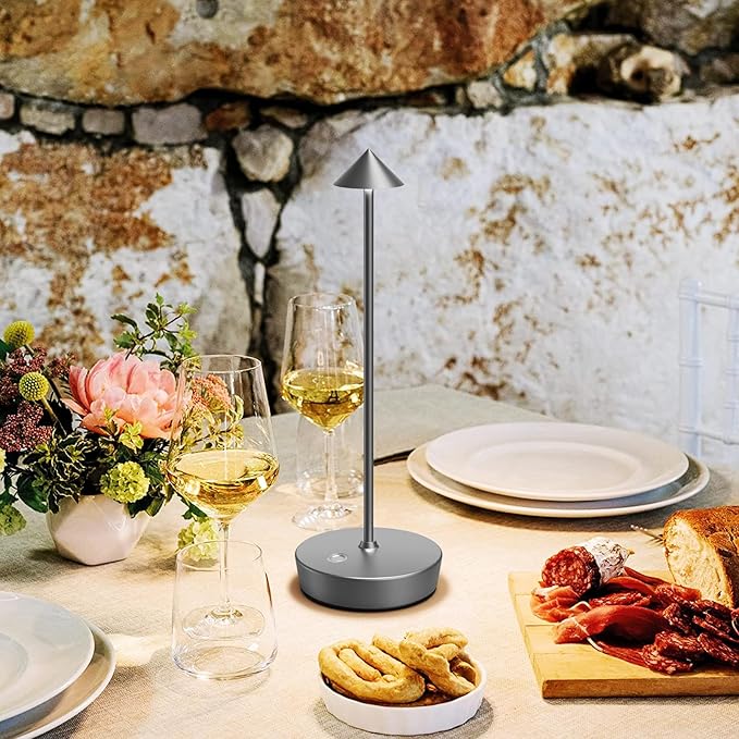 Set of 2 Rechargeable Cordless Table Lamp,6000mAh LED Battery Operated Desk Lamp Touch 3 Color Dimming Portable Outdoor Waterproof Table Light for Patio/Restaurant/Dining/Home (Grey)