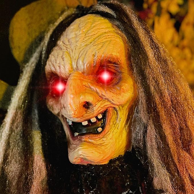 Haunted Hill Farm Animatronic Scary Witch Door Greeter with Touch Activated Lights and Sound, Battery-Operated Indoor or Covered Outdoor Halloween Decoration