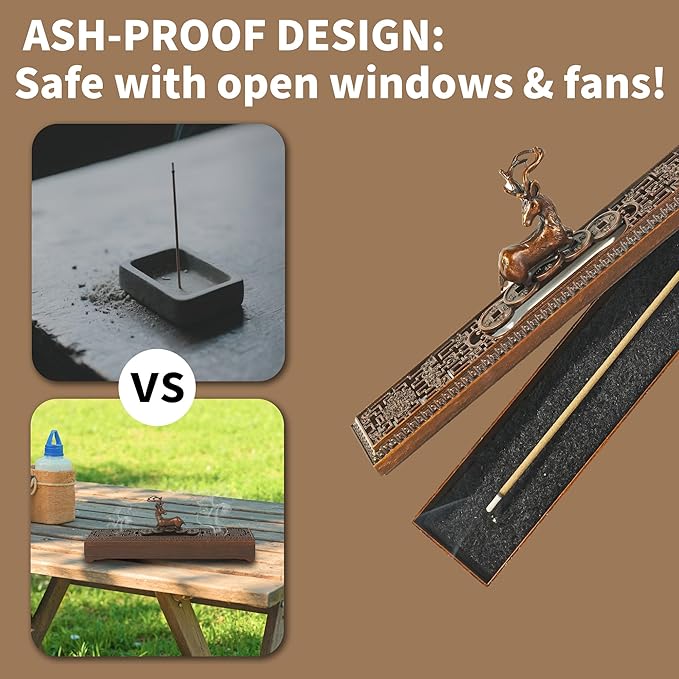 Windproof Copper Incense Holder - Chinese Style for Sticks up to 5.5 Inches, Perfect for Home Altar, Yoga Studio, Temple & Meditation,Deer-2