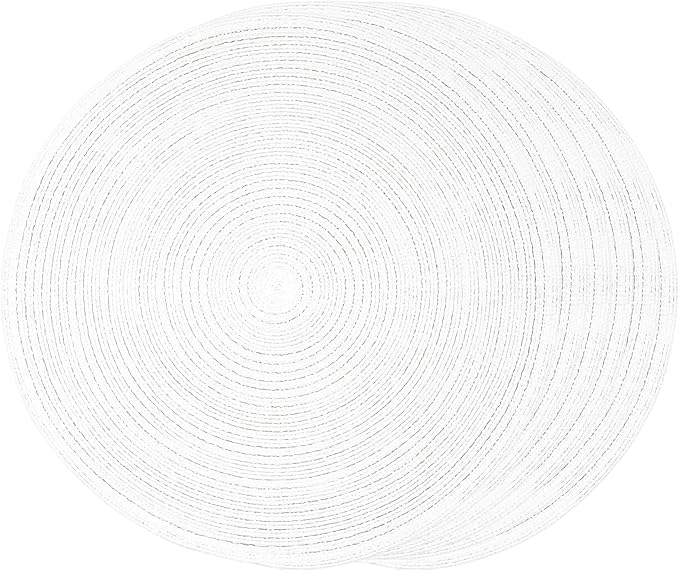 FunWheat Round Placemats Set of 6 Table Mats for Dining Tables Washable Non-Slip Place mats 15 Inch for Wedding Party(White Sliver)