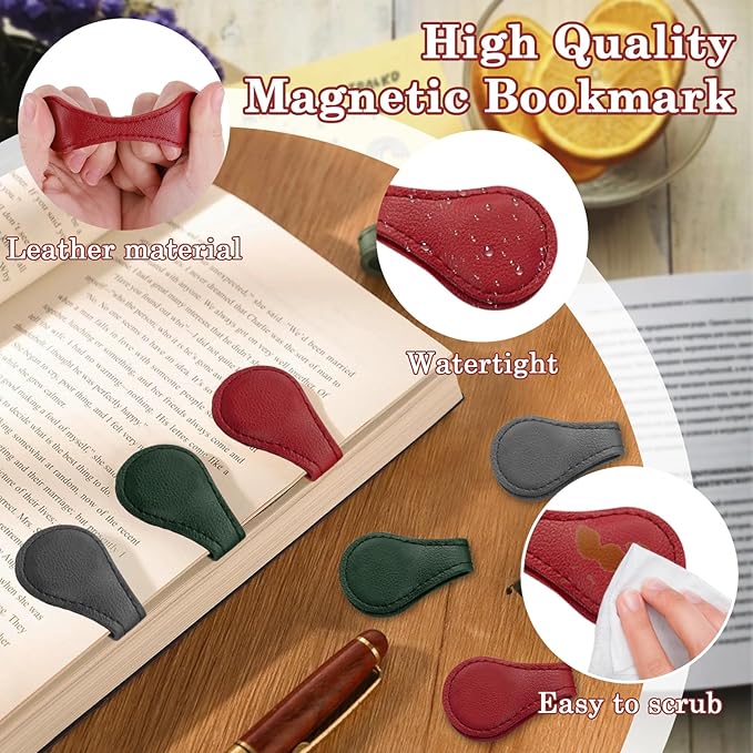 Magnet Leather Bookmarks 3 Pcs Magnetic Bookmarks for Reading Book Magnetic Page Markers Leather Page Clip Buckle Book Mark Clip for Book Lover Readers Men Women Student Book Accessories