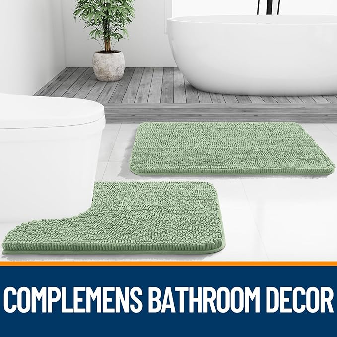 OLANLY Bathroom Rugs 59x35, Extra Soft Absorbent Chenille Bath Rugs, Rubber Backing Quick Dry, Machine Washable Bath Mats for Bathroom Floor, Tub and Shower, Home Decor Accessories, Sage Green