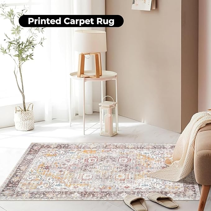 Feet Washable Soft Small Boho Area Rugs, Rags Rug, Printed Carpet Chennile Rugs for Living Room 27x45 inch Cream Brown Multi,Machine Washable Printed Rugs - 30% Cotton, 70% Polyester