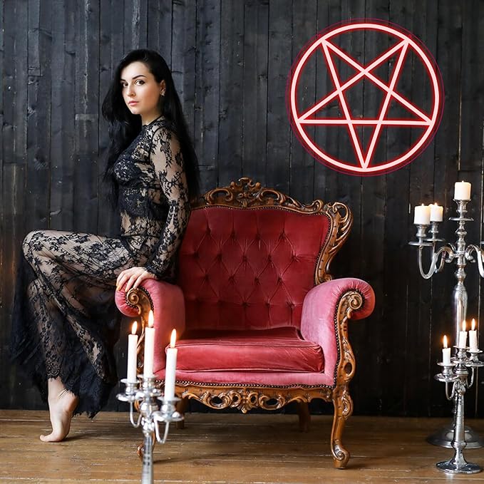 Satanic Pentagram Neon Sign, Dimmable LED Gothic Pentagram Neon Light, USB Powered for Home Bedroom Dorm College Party Christmas Gifts(13 * 13in)