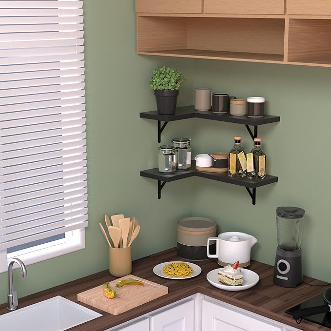 NATURE'S SOURCE Corner Floating Shelves Set of 4, Corner Shelves Wall Mounted, for Bedroom Kitchen Living Room Bathroom Office- Gothic Style (Black, Set of 4)