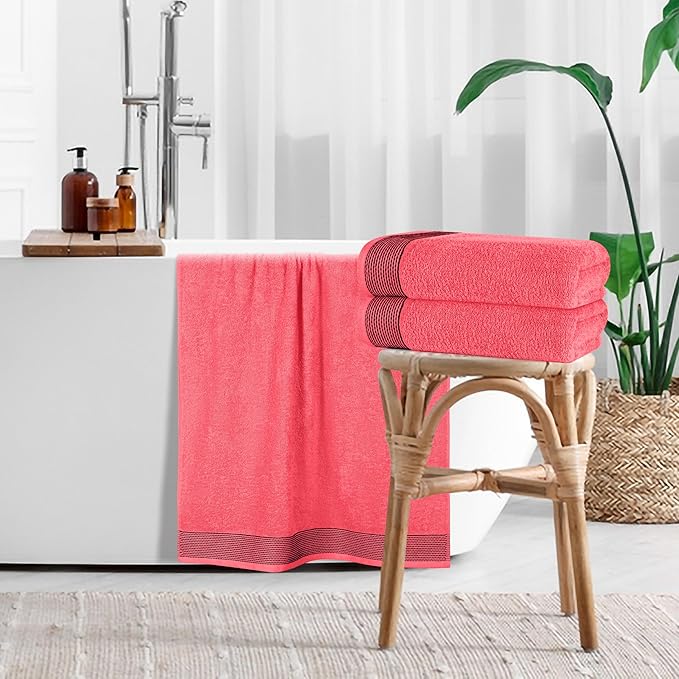 Belizzi Home Ultra Soft 4 Pack Oversized Bath Towel Set 27x54 inches, 100% Cotton Bath Towels, Highly Absorbant Compact Quickdry & Lightweight Towel, Ideal for Gym Travel Camp Pool - Coral Orange