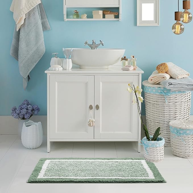 CozeCube Bath mats for Bathroom Non Slip, Fluffy Shaggy Bath Rugs for Bathroom Washable, Extra Soft and Absorbent Microfiber Bath Rugs for Shower Sink, Kitchen Sink, Sage Green, 24" x 36"