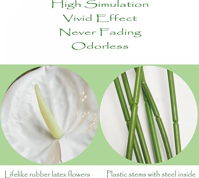 10pcs Artificial Anthurium,28 Inch Faux Tropical Plants Tailflowers,Realistic Flamingo Flower for Home Decor Centerpiece Wedding Bouquet Bonsai,White