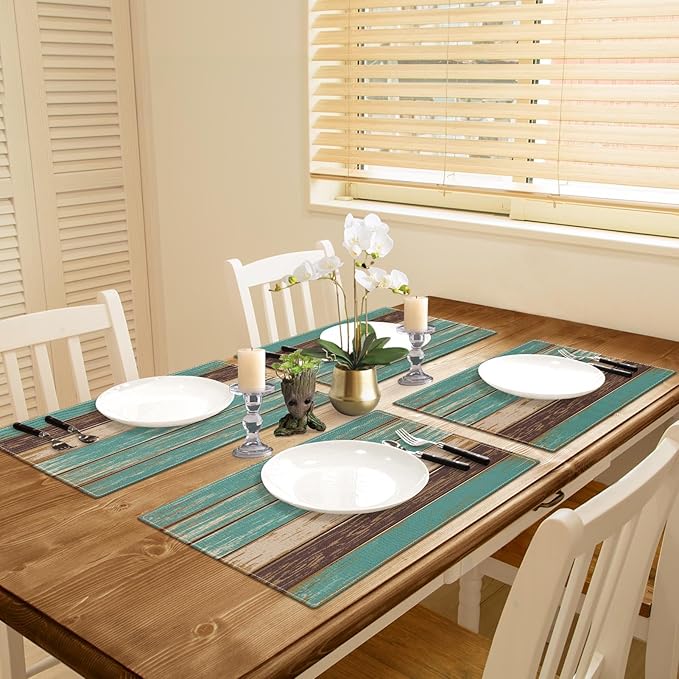 Emvency Farmhouse Placemats Set of 4, 12x18 Inch Vintage Green and Brown Art Painting Table Mats for Outdoor Home Party Kitchen Dining Decoration
