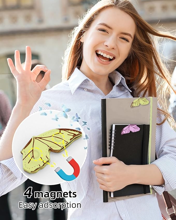 Leather Magnetic Bookmark, 3Pcs Butterfly Bookmarks, Magnet Bookmark Clips Gift for Women, Kids, Reading Lovers, Teacher Gift for School Office Home Supplies (Purple+Green+Blue)