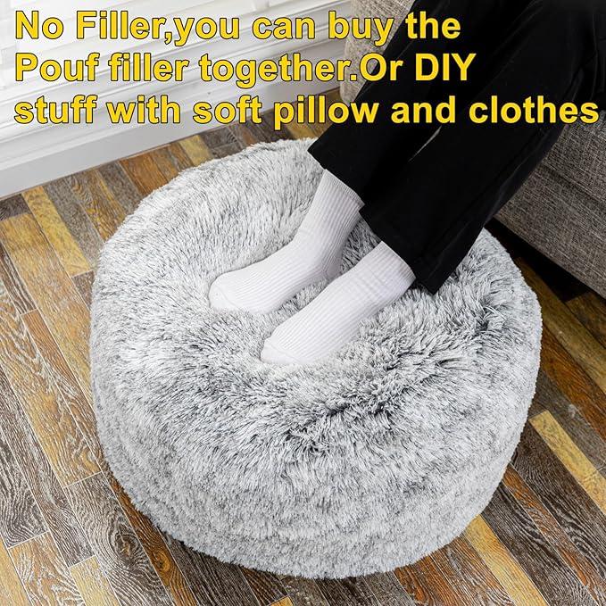Asuprui Grey Ottoman Foot Rest NO Filler Pouf Ottoman Unstuffed 20x20x12 Inches Round Pouf Seat Bean Bag Chair Foldable Floor Chair Storage for Living Room Bedroom Cover ONLY