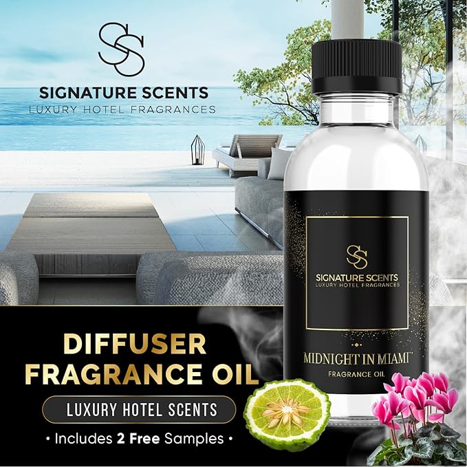 Luxury Hotel Diffuser Oil for Hotels and Homes - Aromatherapy Oils for use with an Essential Oil Diffuser at Home - Fragrance-Scent Diffuser Oil Blend (Midnight in Miami) 4.05fl oz (120ml)