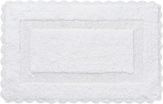Cotton Crochet Bathmat with Antiskid 21x34 White, 100% Pure Cotton, Super Soft White, Plush & Absorbent, Hand Tufted Heavy Weight Construction, Full Reversible Step Out Rugs