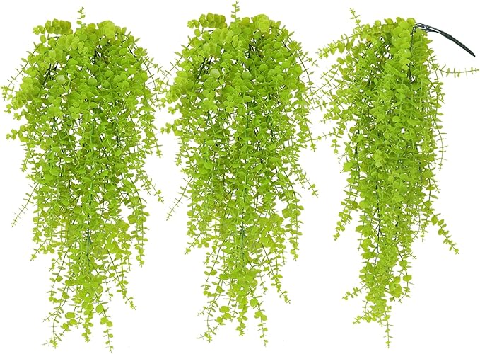 Fake Hanging Plants Faux Vine Leaves Artificial Green Eucalyptus Plants Fake Hanging Eucalyptus Leaf Plant Decorate Indoors Outdoors Decor of Living Room Kitchen Yard Garden Bedroom Wall(Light Green)