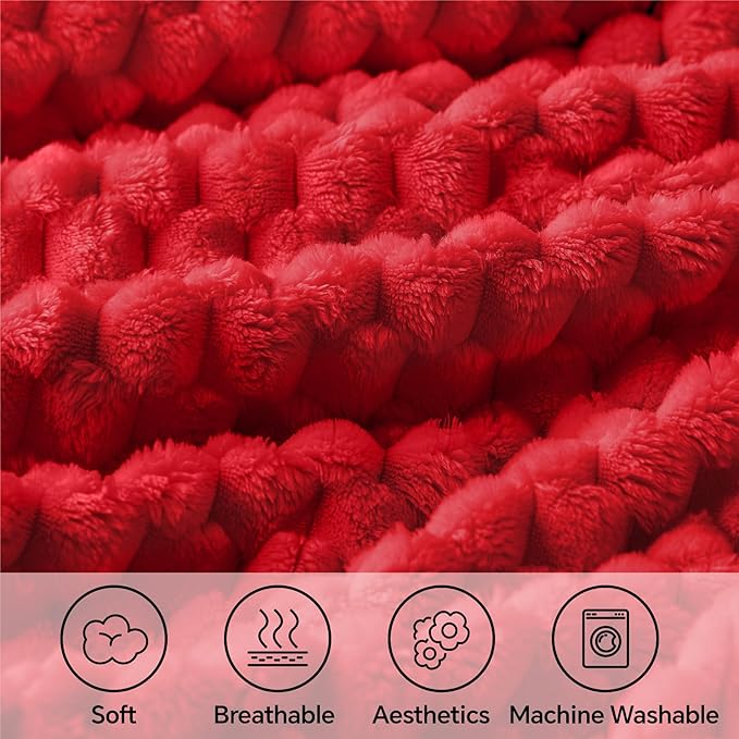 BEDELITE Fleece Twin Blanket for Couch & Bed - 3D Jacquard Decorative Red Throw, Super Soft and Cozy Warm Fuzzy Blanket All Seasons Suitable, 60x80Inches