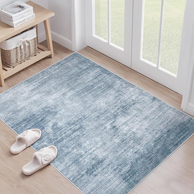 Area Rugs 2x3 Washable Rug: Entryway Rugs Modern Abstract Small Rug Soft Non Slip Neutral Rugs Stain Resistant Indoor Carpet for Bedroom Kitchen Dining Table Hallway(Blue,2'x3')