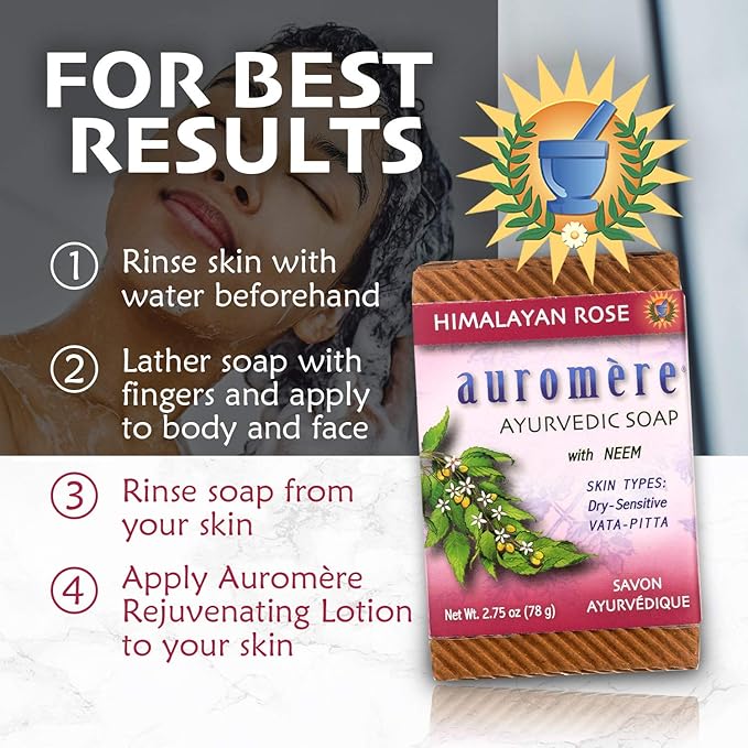 Auromere Ayurvedic Bar Soap, Himalayan Rose - Eco Friendly, Handmade, Vegan, Cruelty Free, Natural, Non GMO (2.75 oz), 2 pack