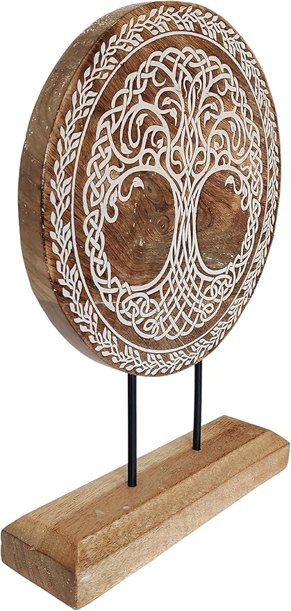 VANIYA CRAFTS® Wooden Carved Handmade Tree of Life Engraved Table Decor Table Sculpture Home Decor Statue for Living Room, Bedroom, Office Desktop, Cabinets, Shelf Decor (Natural White)