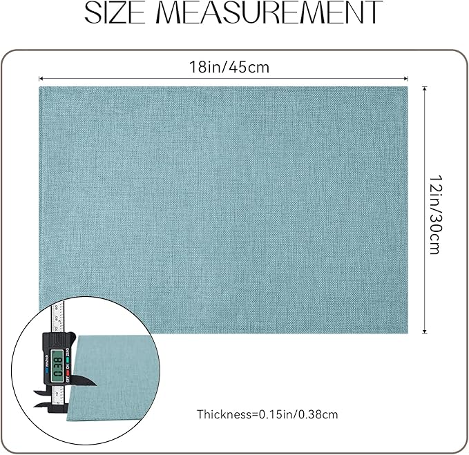 Romanstile Cloth Placemats Set of 8-12 x 18 Inch, Heat Resistant Double Layered Thickened Burlap Place Mats, Washable Linen Farmhouse Table Mats for Kitchen/Dining/Party/Outdoor, Teal
