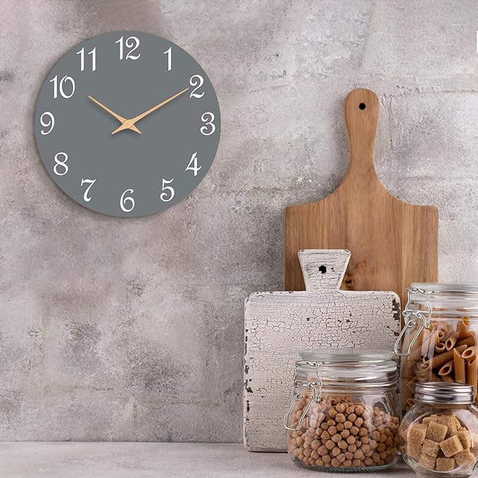 Wall Clock, 10 Inch Modern Wall Clocks Battery Operated, Silent Non Ticking Clock Decorative for Kitchen, Living Room, Bathroom, Office, Bedroom(Gray)
