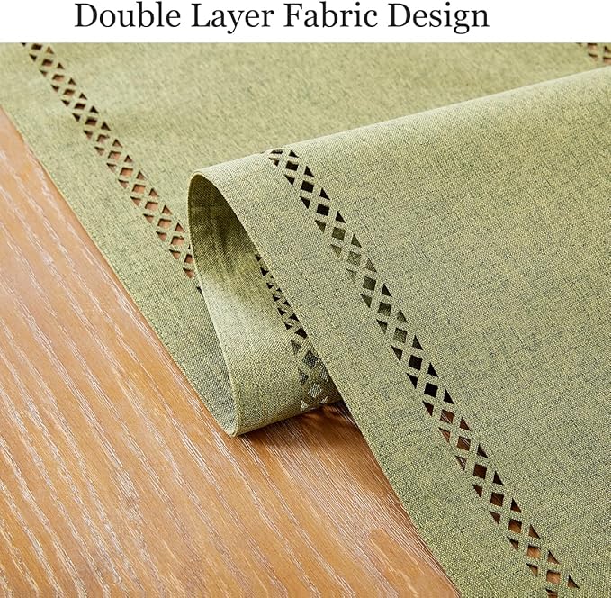 Burlap Style Farmhouse Table Runner, 13 x 36 Inch Sage Green, Rustic Geometric Hollow Table Runners 36 Inches Long for Dresser Table Everyday Use, 13x36 Inches, Sage Green