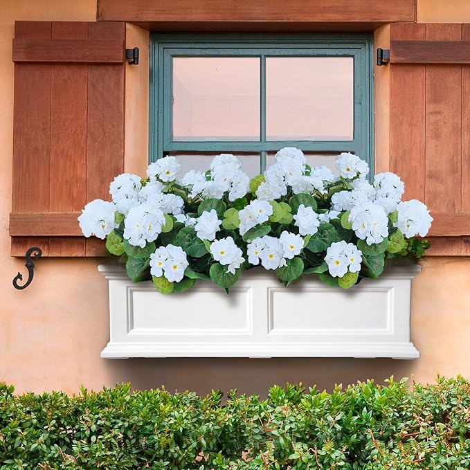 8Pcs White Artificial Geranium, Fake Outdoor Flowers, Artificial Flowers For Outdoors, White Artificial Plastic Flowers, Fake Plant For Outside, Silk Faux Flowers Planters UV Resistant For Front Porch