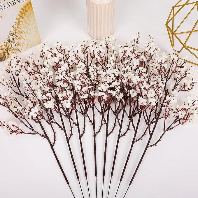 Babys Breath Artificial Flowers, 8 Bundles White Real Touch Fake Flowers Silk Flowers Bulk for Vase Home Office Wedding Spring Indoor Outdoor Centerpiece Table Party Decorations